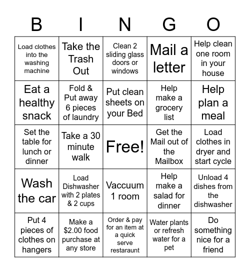 Life Skills BINGO Card