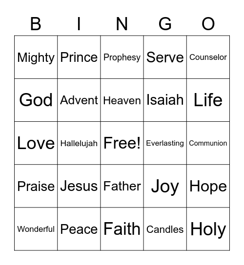 2nd Sunday of Advent - Peace Bingo Card
