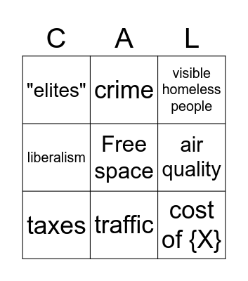 Anti California Bingo Card