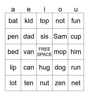 WORD BLENDING BINGO Card