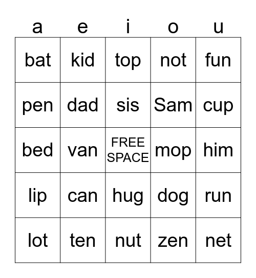 WORD BLENDING BINGO Card