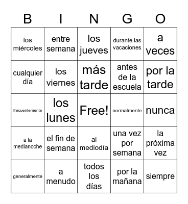 EXPRESIONES DE TIEMPO Bingo Card