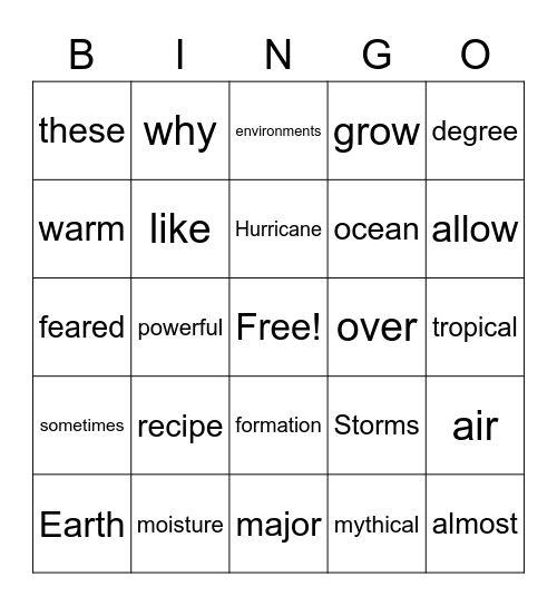 The Ultimate Storm Bingo Card