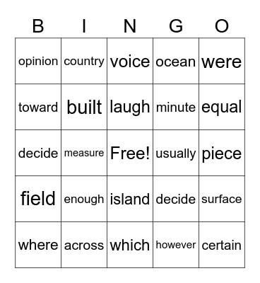 Third Grade Set 1 Bingo Card