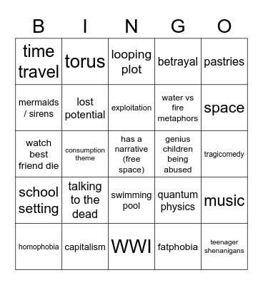 is it Skippy Dies? Bingo Card