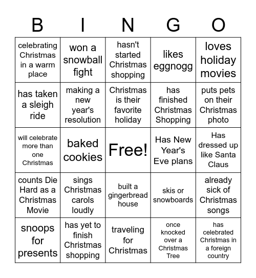 Christmas Party Bingo Card