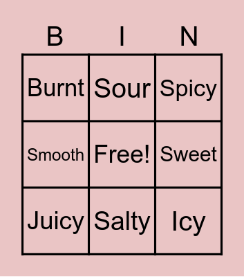 Describing Foods Bingo Card