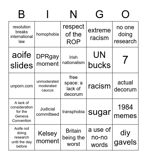 MODEL UN Bingo Card