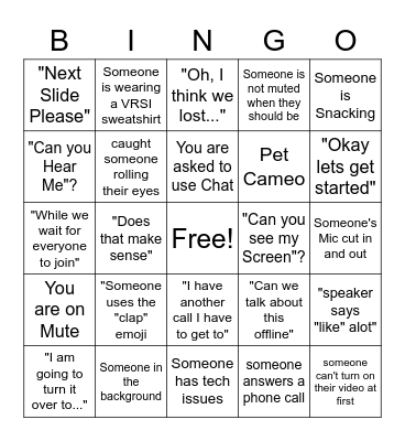 Zoom Meeting Bingo Card