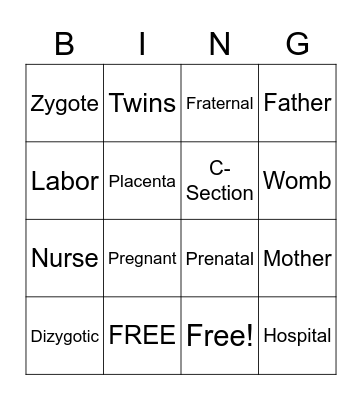 Fraternal Twin Bingo Card