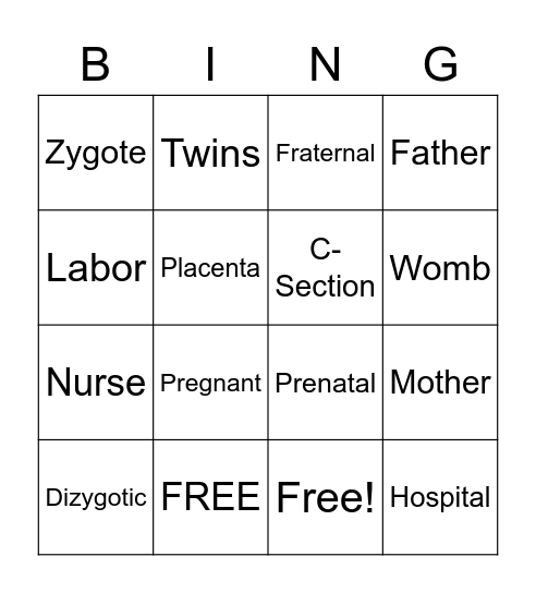 Fraternal Twin Bingo Card
