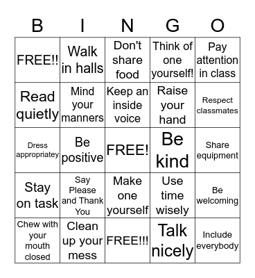 4 B's Bingo Card
