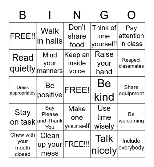 4 B's Bingo Card