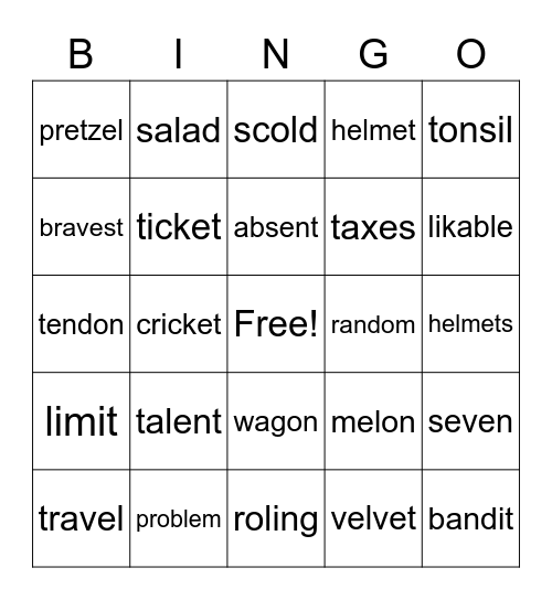 Unit 5 Bingo Card