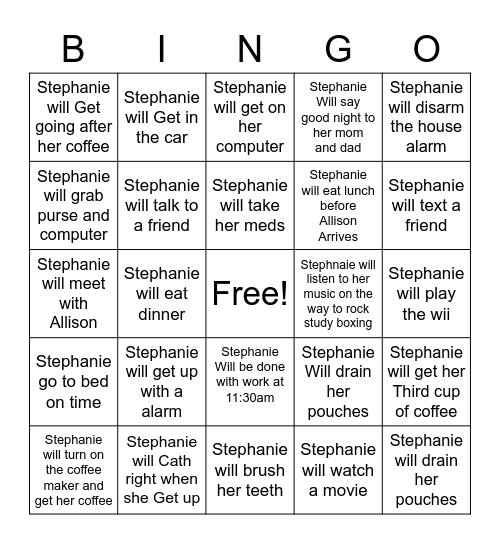 Daily tasks Bingo Card