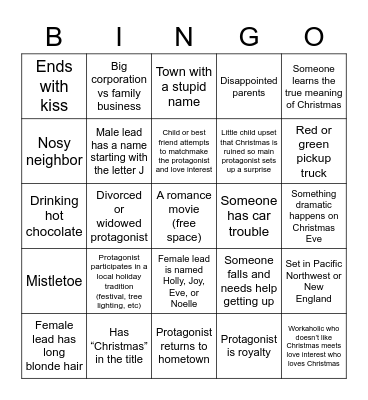 Hallmark Movie Bingo Card