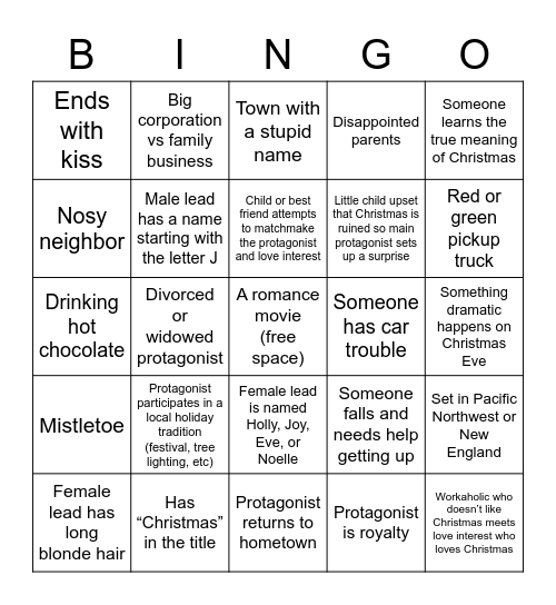 Hallmark Movie Bingo Card