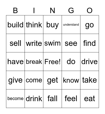 Irregular verbs Bingo Card