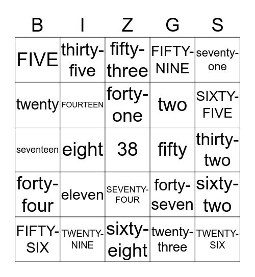 B G I N S Z Bingo Card