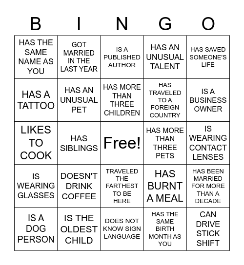 FIND THE GUEST WHO... Bingo Card