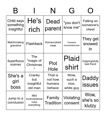 Cheesy Christmas Movie Bingo Card