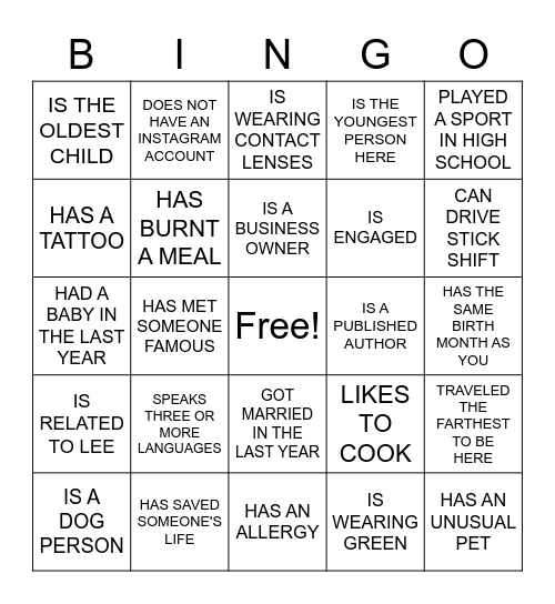 FIND THE GUEST WHO... Bingo Card