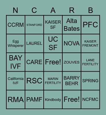 NCARB BARES Dinner December 15, 2022 Bingo Card