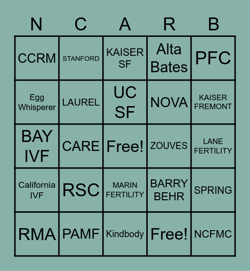 NCARB BARES Dinner December 15, 2022 Bingo Card