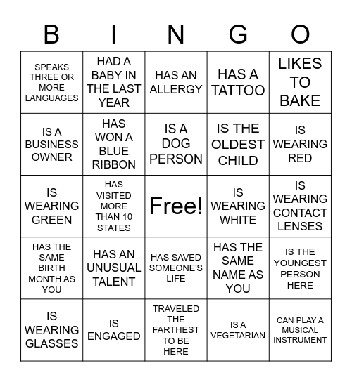 FIND THE GUEST WHO... Bingo Card