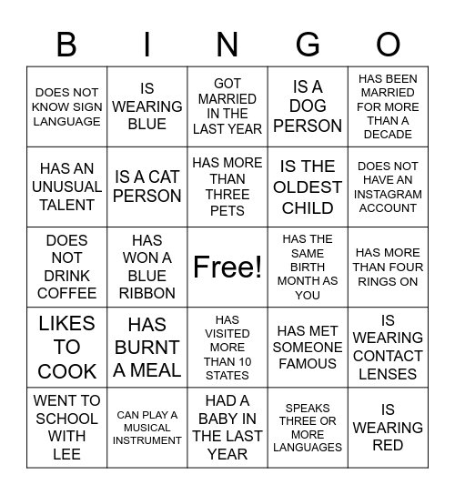 FIND THE GUEST WHO... Bingo Card