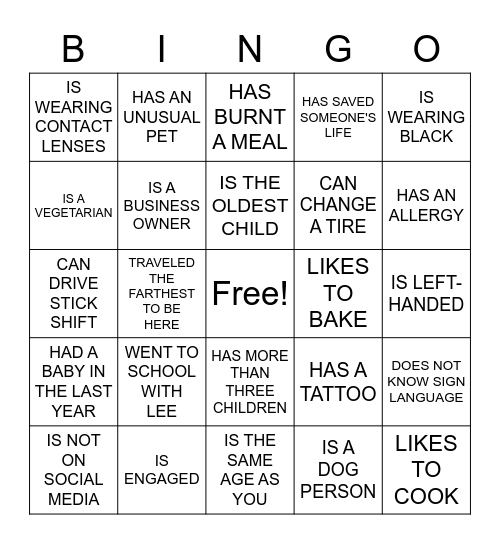 FIND THE GUEST WHO... Bingo Card