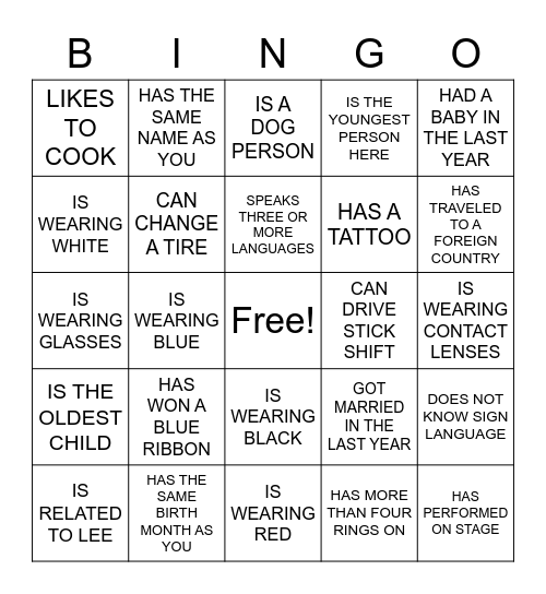 FIND THE GUEST WHO... Bingo Card