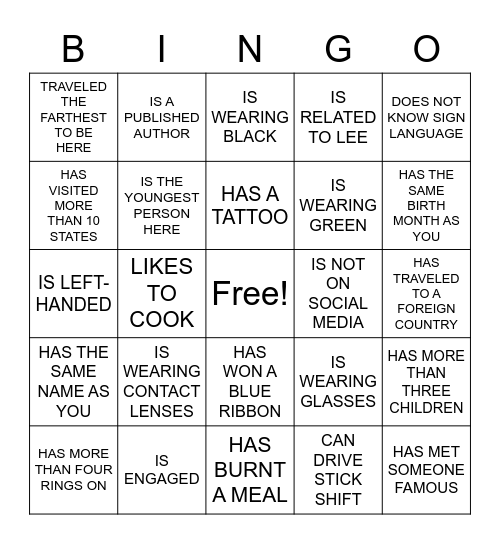 FIND THE GUEST WHO... Bingo Card