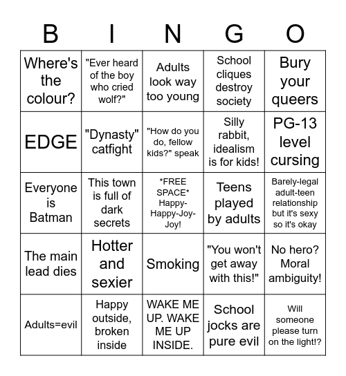 CW DRAMA Bingo Card