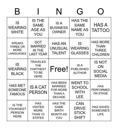 FIND THE GUEST WHO... Bingo Card