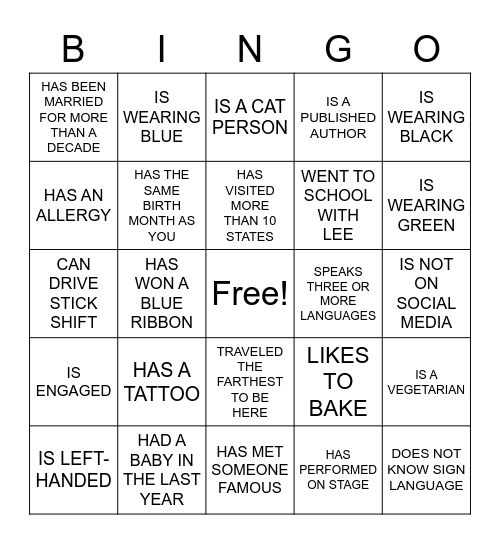 FIND THE GUEST WHO... Bingo Card