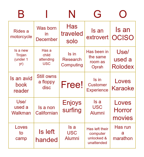 Find Someone Who... Bingo Card