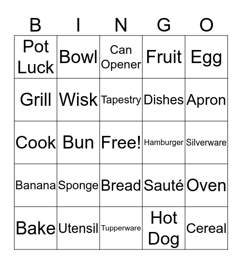 Kitchen Bingo Card