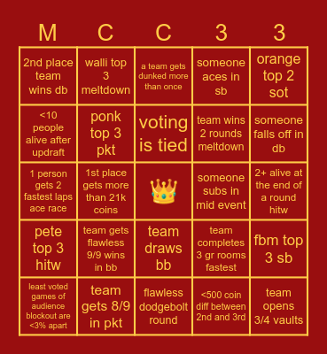 MCC 33 BINGO Card