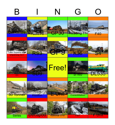 America's Historicial Steam Railroads Bingo Card