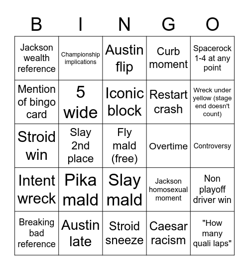 Pocono II Bingo Card