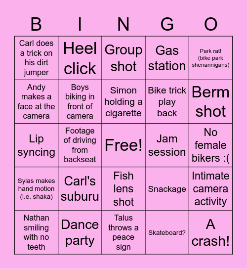 Bike Movie Bingo Card