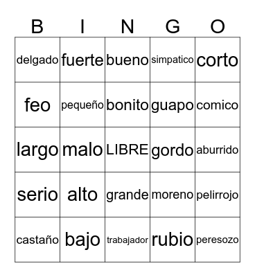 Spanish Bingo Card