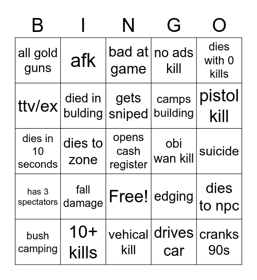 Untitled Bingo Card