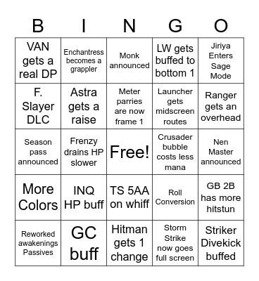 DNF DUEL UPDATE BINGO Card