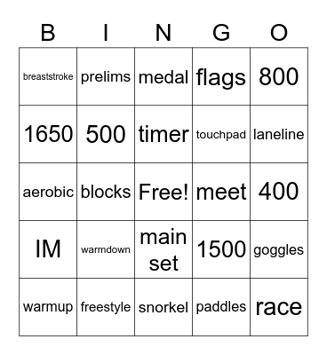 Swim Bingo Card