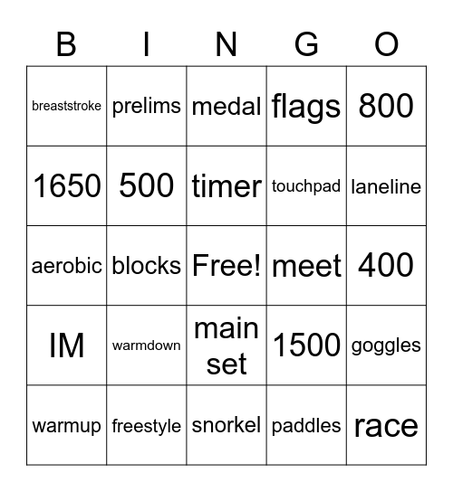 Swim Bingo Card
