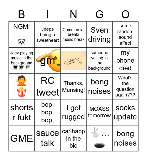 Thursday Game Night Bingo Card