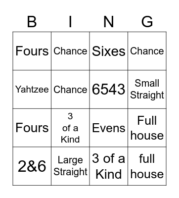 YAHTZEE Bingo Card