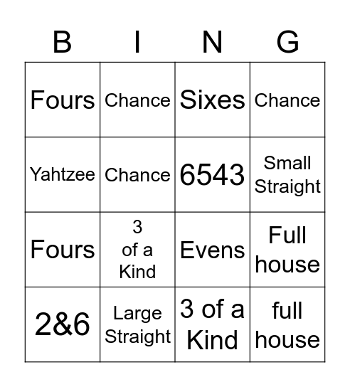 YAHTZEE Bingo Card